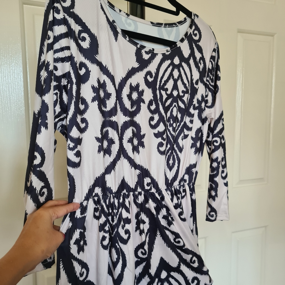Egyptian Floral XL Pattern Formal Black Dress Code Bodycon Maxi Longdress Party - Picture 5 of 8